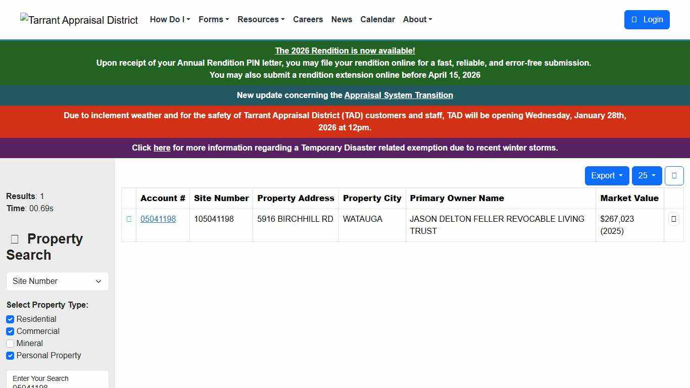 Property Search Results - Tarrant Appraisal District